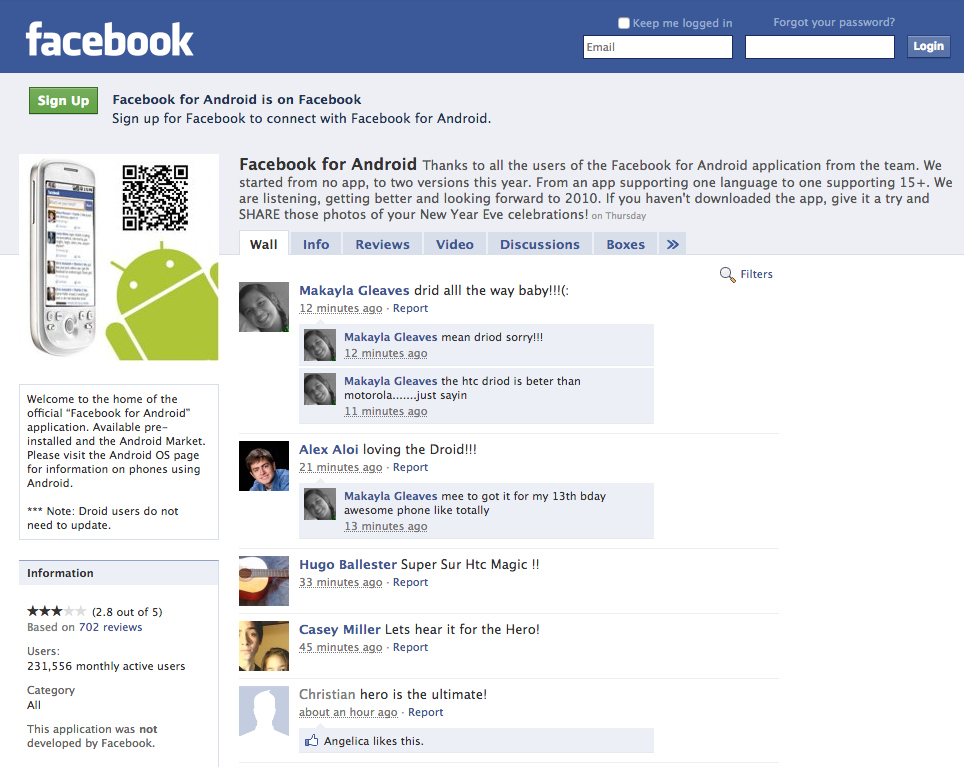 Facebook Android profile page (2009)